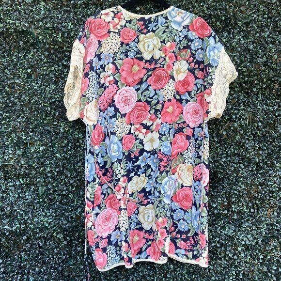 Vintage Val Mode Sheer Lace Trim & Floral Print Robe Lingerie - Picture 6 of 8